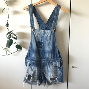Stradivarius Distressed Overall Denim Jeans Shorts